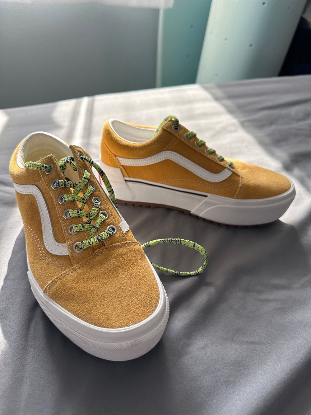 Vans Yellow Suede Platform Old Skool Stacked Sneakers with White Stripe